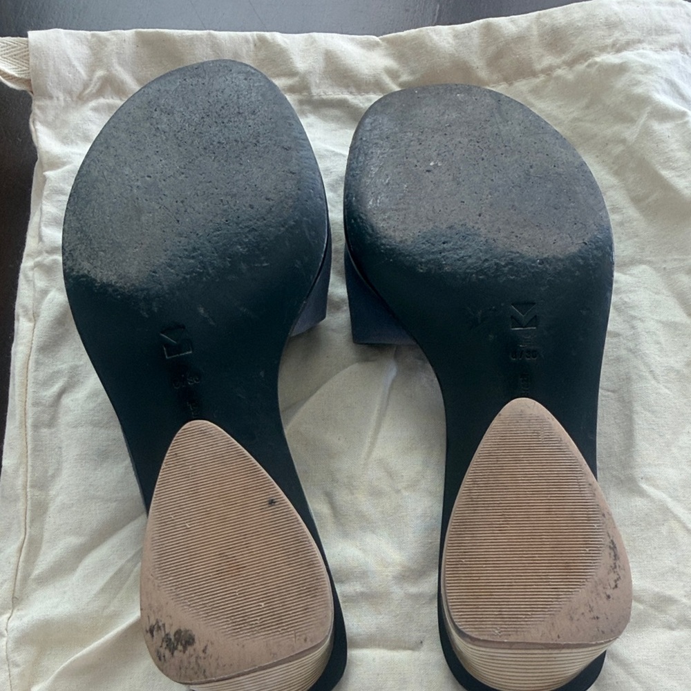 MERCEDES CASTILLO Navy Suede Open-Toe Slide Mules - Picture 6 of 8